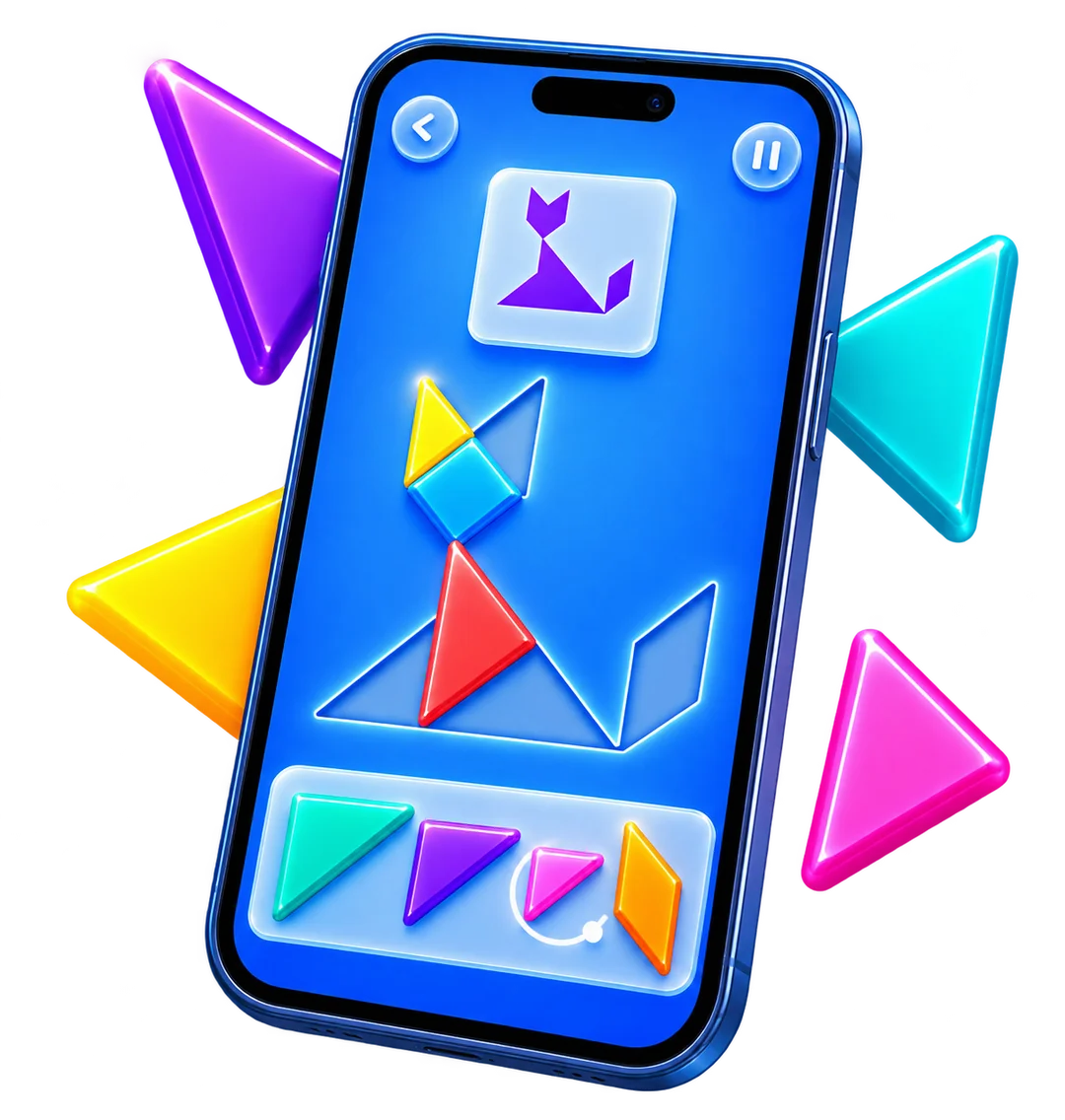 An example TangBloc game: assemble the seven pieces to match the model.